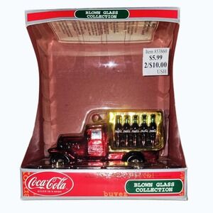 Coca-Cola Red Blown Glass‎ Delivery Truck Christmas Ornament w/ Box Vintage Coke